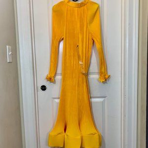 Tibi Plisse Pleated Yellow Ruffle Dress Long Sleeve